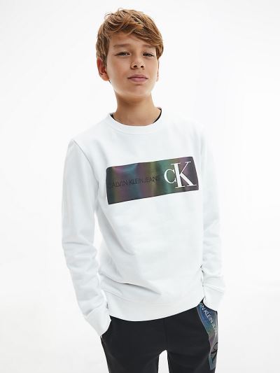 Calvin Klein Ruhák HU682096 | Calvin Klein Organic Cotton Logo Fiu Pulóver Világos Fehér